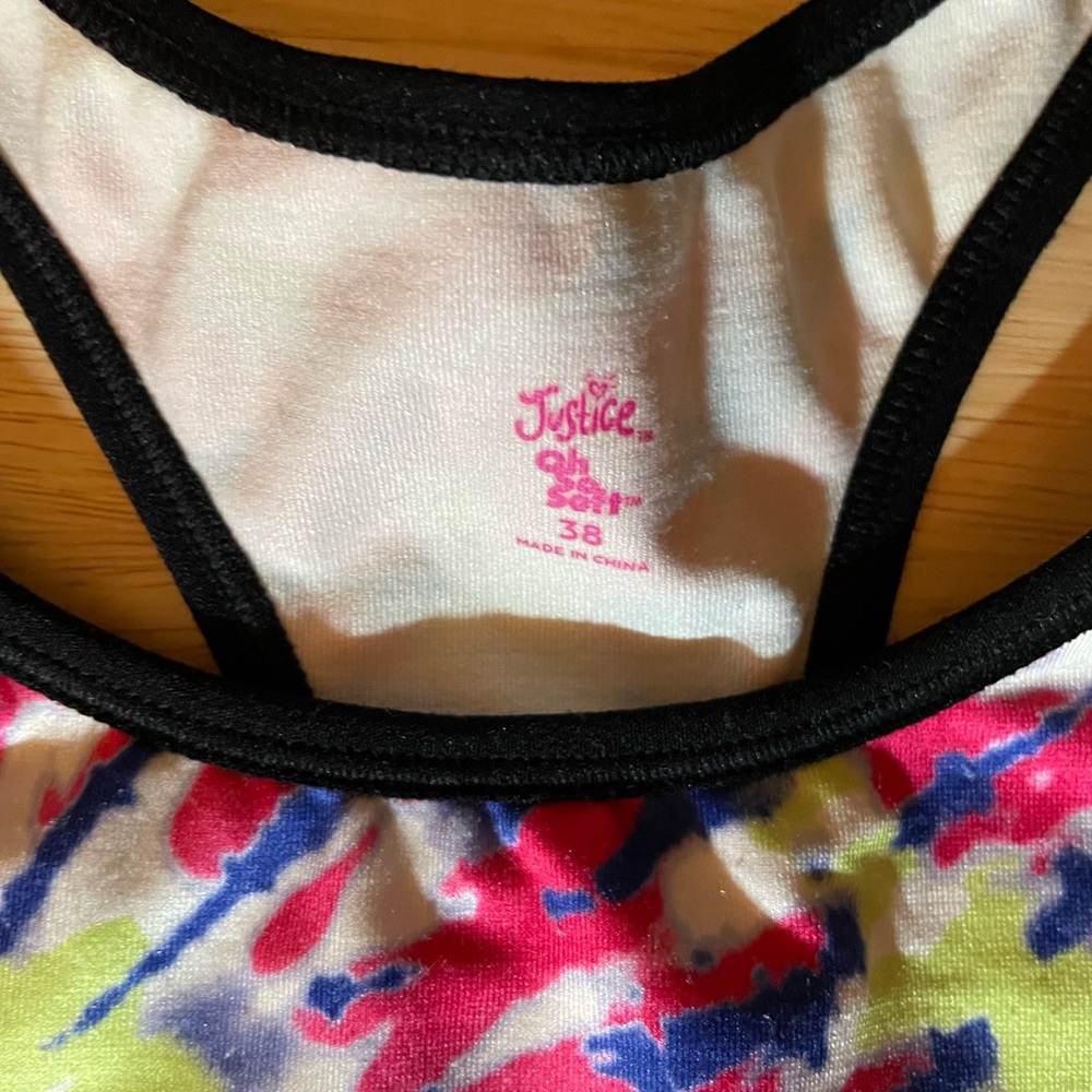 JUSTICE Girls Seamless Longline Sports Bra Hot Pink Tie Dye Sz 38 - Picture 2 of 4